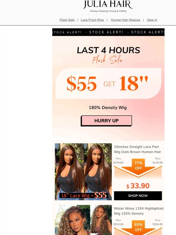 $59=18inch LACE WIG Flash Sale is ENDING!