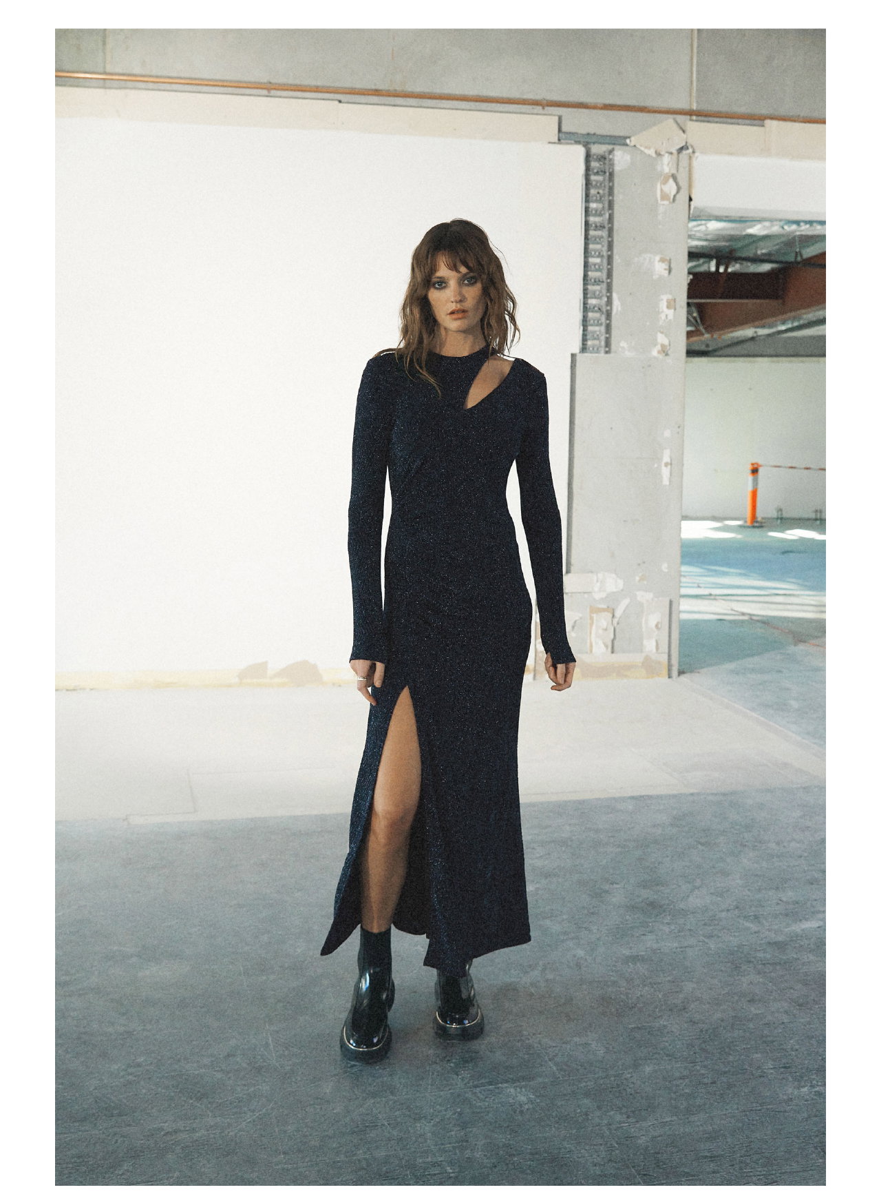 Diamond Lurex Knit Asymmetrical Dress