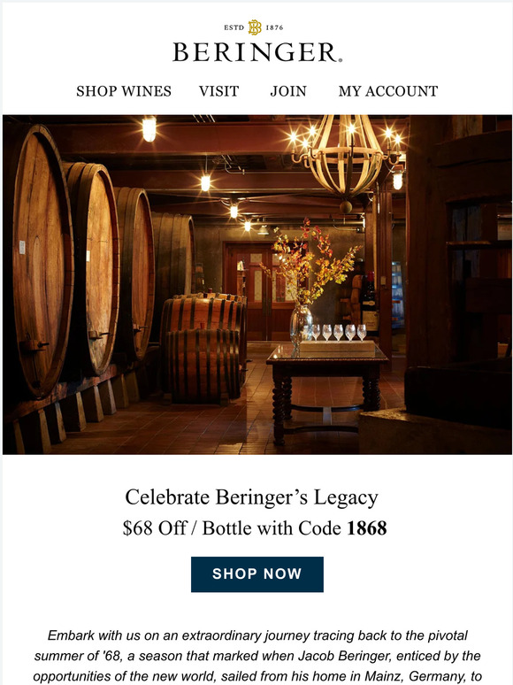 Dive into Beringer's Winemaking Innovations & Enjoy $68 Off / Bottle