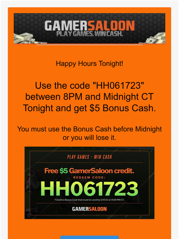 GamerSaloon (US): —, Free Tournaments for New Users @ 4:30CT, win $10!