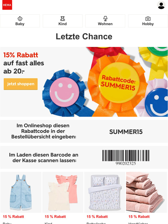 Letzte Chance | 15% Rabatt auf fast alles