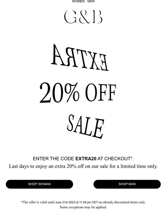 Extra 20% OFF Sale continues
