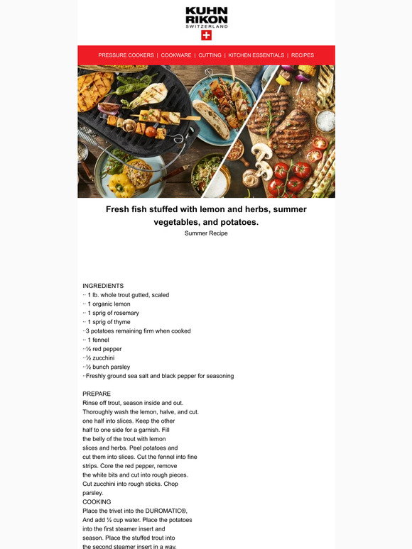 Kuhn Rikon Corp Summer recipe from Kuhn Rikon Fresh Fish stuffed with