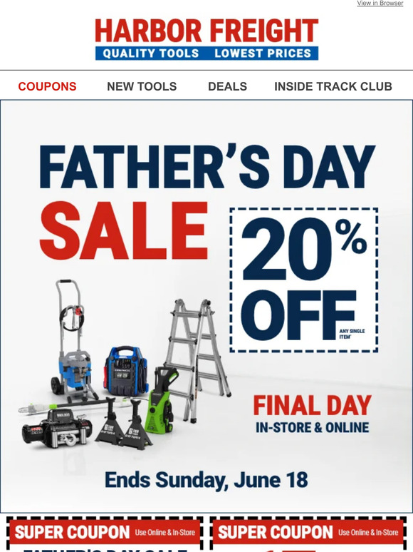 Harbor Freight Tools Celebrate Father's Day with 20 Off Limited