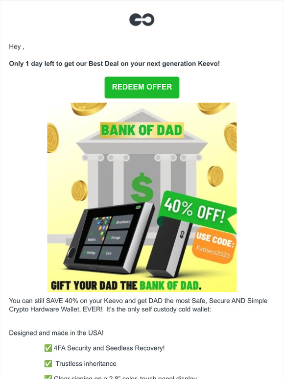 🎁Only 1 Day Left to Save 40% on your Keevo Fathers Day Gift! ⏰