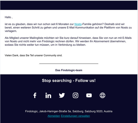 Wir werden künftig E-Mails von Nosto verschicken