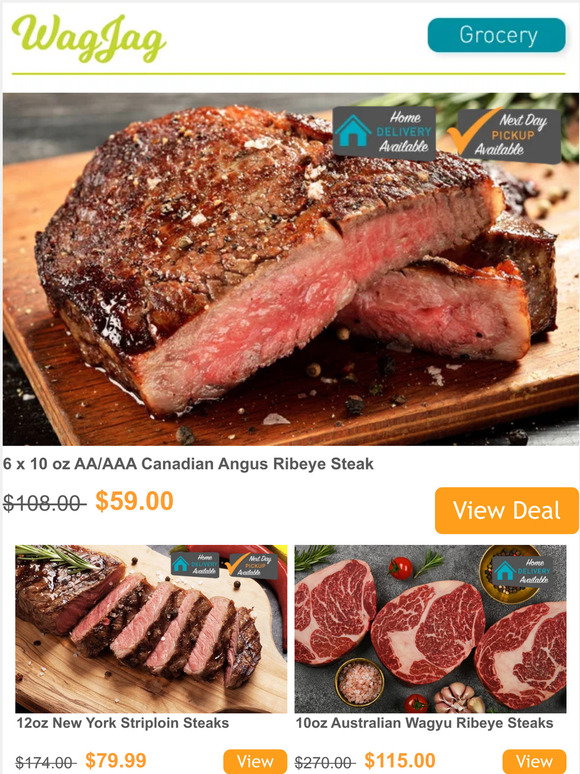 WagJag: $59 for 6 x 10oz Angus Ribeyes | Milled
