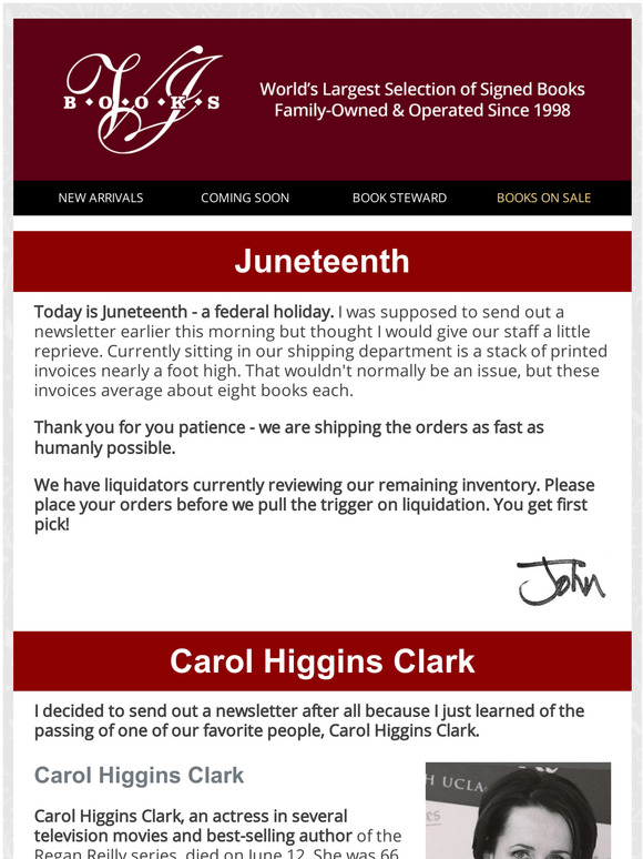 Juneteenth -  Remembering Carol Higgins Clark