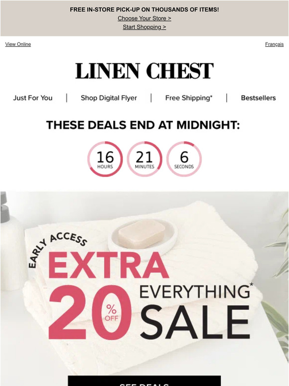 Linen Chest Click to SAVE BIG! Your 20 coupon expires at midnight...⌛