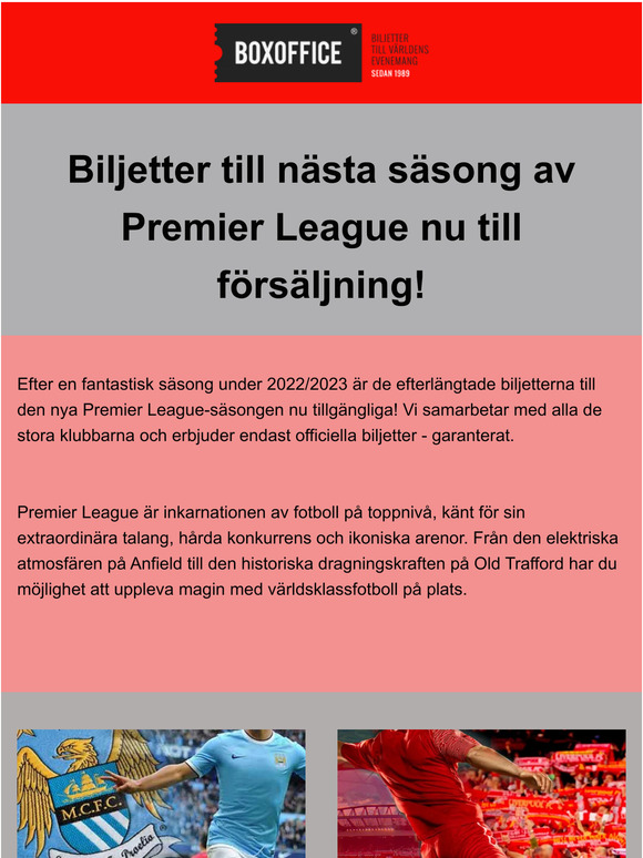 Biljetter till nästa säsong av Premier League nu till försäljning!