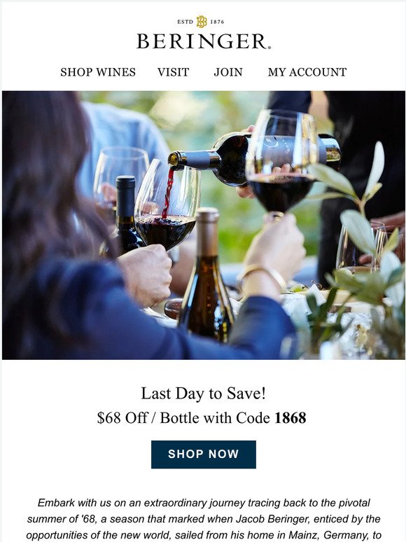 Final Day to Save $68 / Bottle | Honor the 9 Pillars of Beringer
