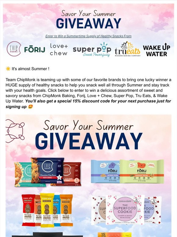 ChipMonks HUGE Summer Giveaway! Enter to Win a Summertime Supply of Health Conscious Snacks