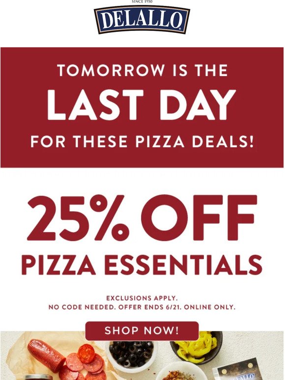 Time's Running Out ⏳ 25% Off Pizza Essentials!