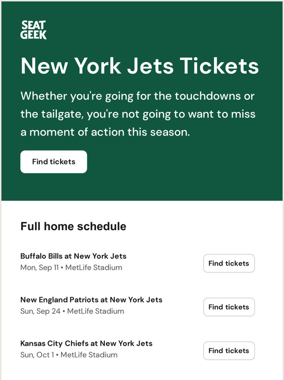 NY Jets Tickets & Tailgate vs Patriots (MetLife – Sept 24)