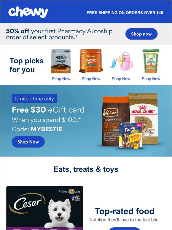 Spend $100 on your pet, get a $30 eGift Card