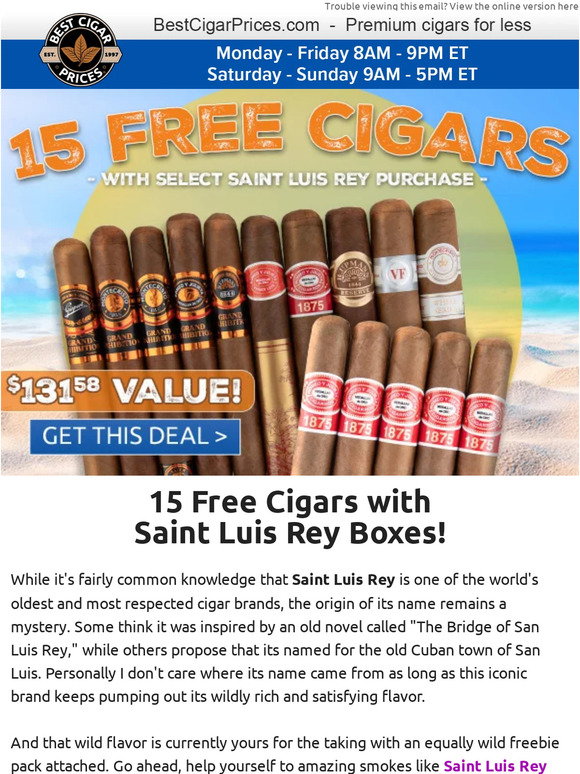 Best Cigar Prices: 📣 15 Free Cigars with Saint Luis Rey Boxes | Milled