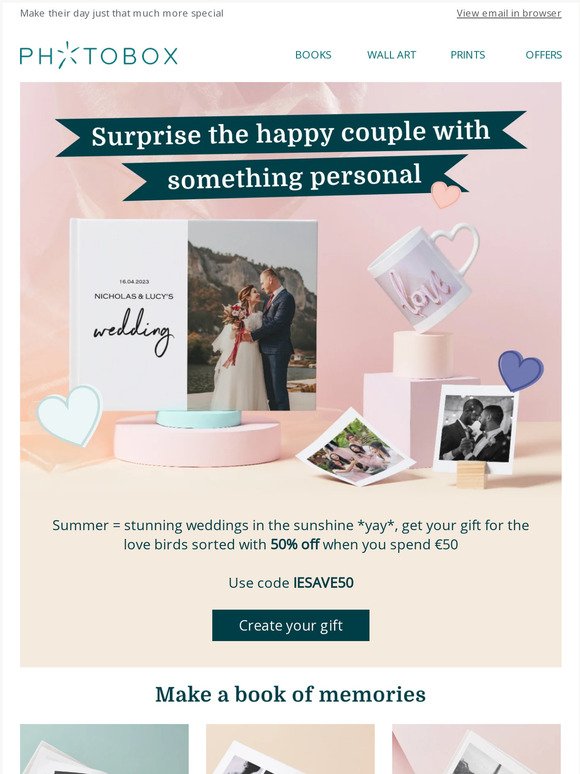 Save 50% off wedding gifts when you spend €50 💍