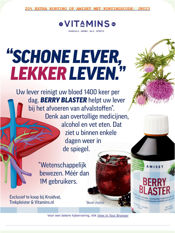 ☀️ 💜  ZOMERACTIE!  ✅  20% extra korting op AMISET || Berry Blaster || Tribex || Magnesium || Vitamine D3 || Liverite || 26% korting op alle ORTHICA!!