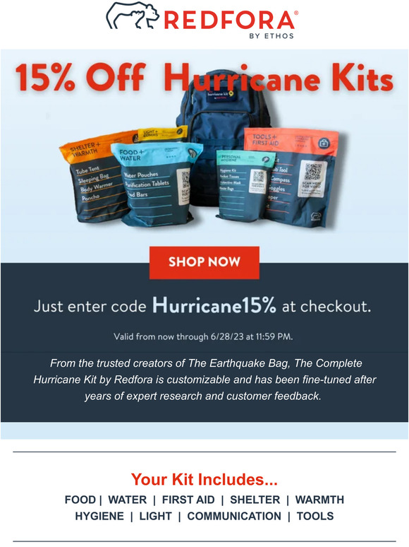 Take 15% Off Hurricane Kits & get prepared