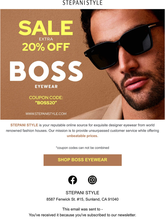 Extra 20% Off All Boss Eyewear