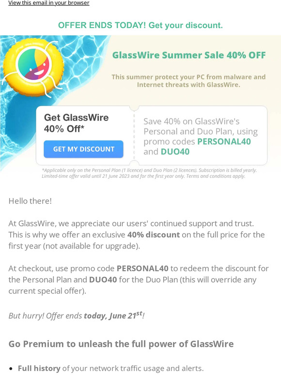 Flash Sale! 40% off GlassWire™ for 1 year!