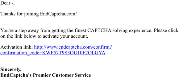 Please confirm your EndCAPTCHA.com account