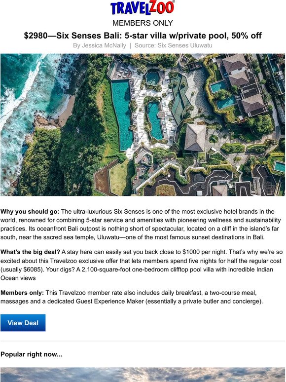 $2980—Six Senses Bali: 5-star villa w/private pool, 50% off