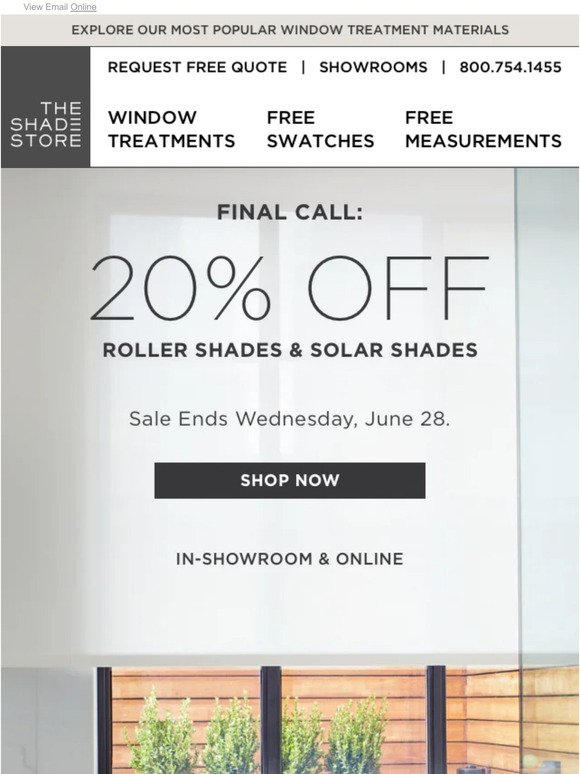 Final Call: 20% Off Roller Shades & Solar Shades