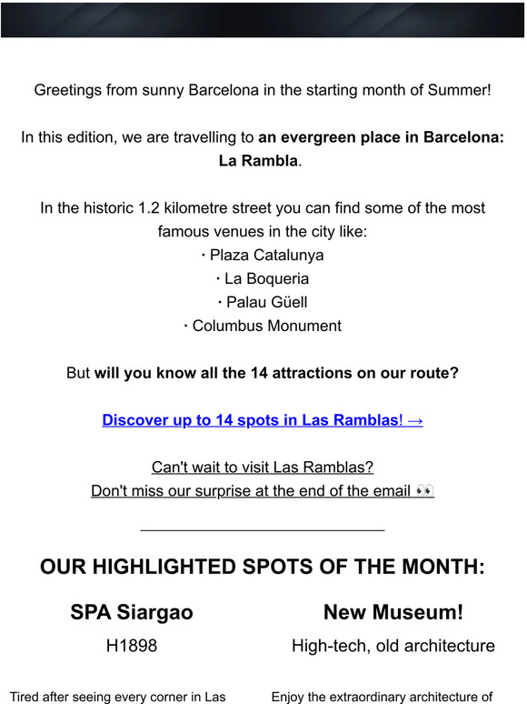 No plans for Summer? Look at this route through Las Ramblas! 🌞💆