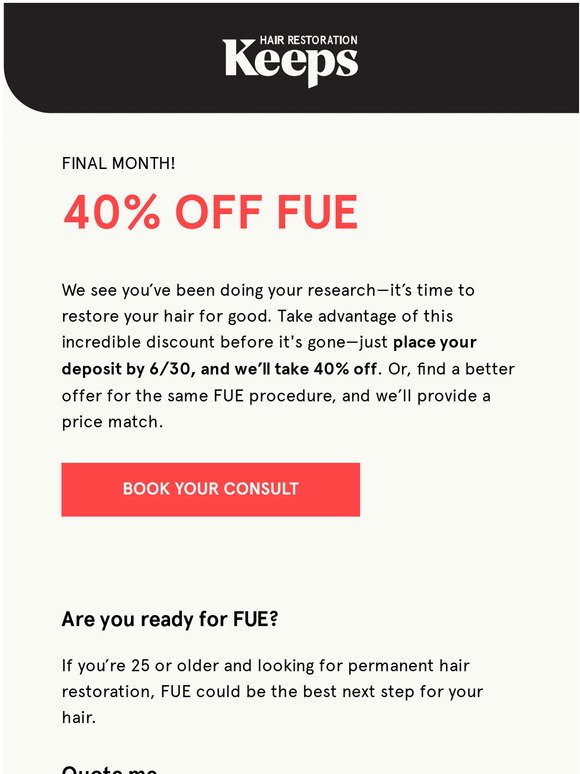 LAST CHANCE: 40% off FUE
