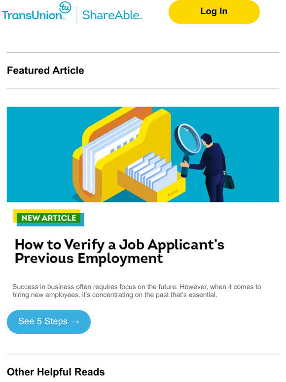 TransUnion ShareAble. For Hires 5 Steps For Verifying Your Candidate