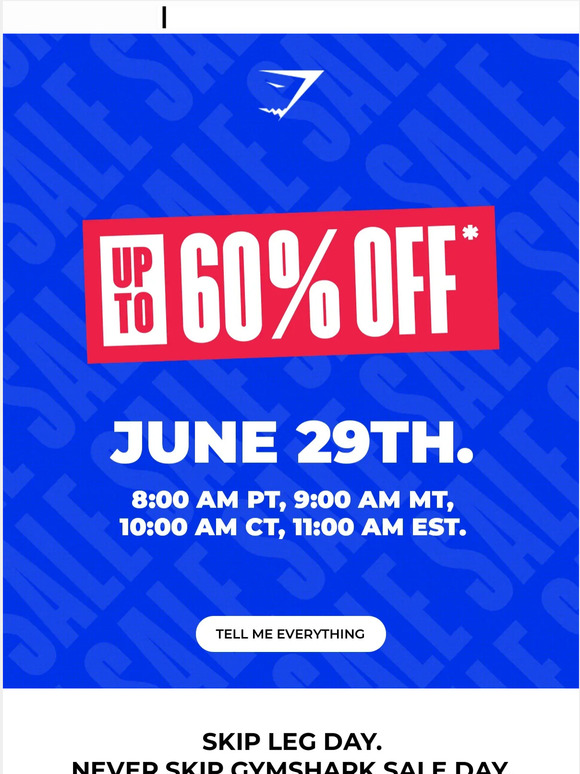 Gymshark Gymshark Sale. June 29th. Up to 60 off* 👀 Milled