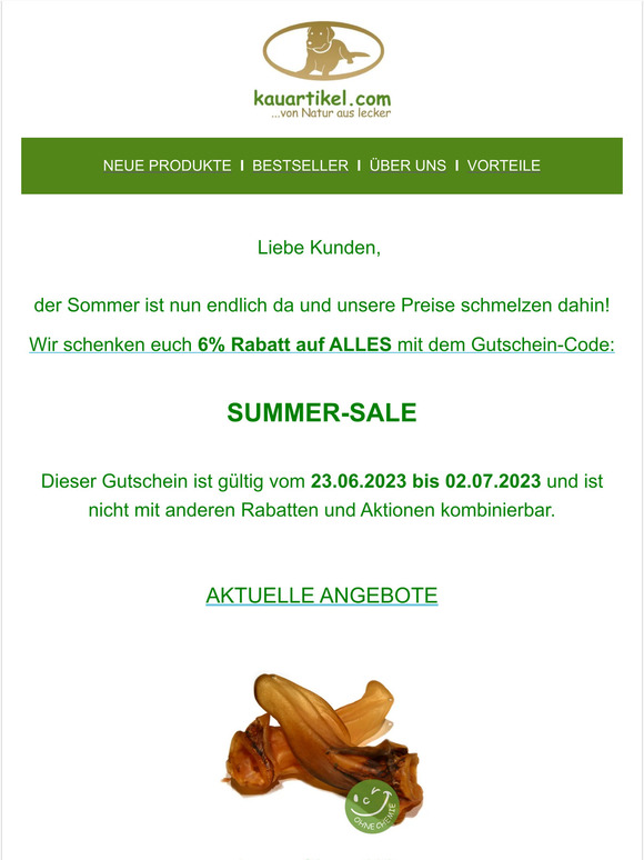 SUMMER SALE - 6% Rabatt auf Alles! 🐶 23. Juni 2023 bis 02. Juli 2023
