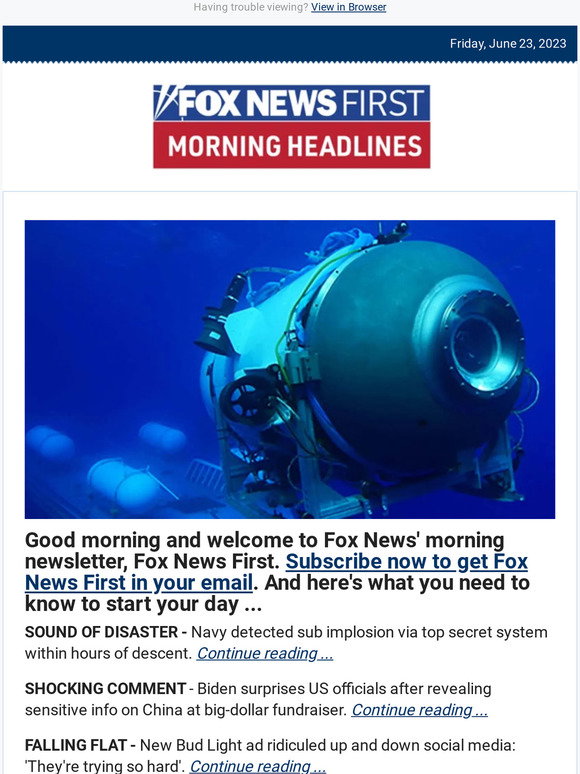 Fox News: Navy detected Titan sub's possible implosion | Milled