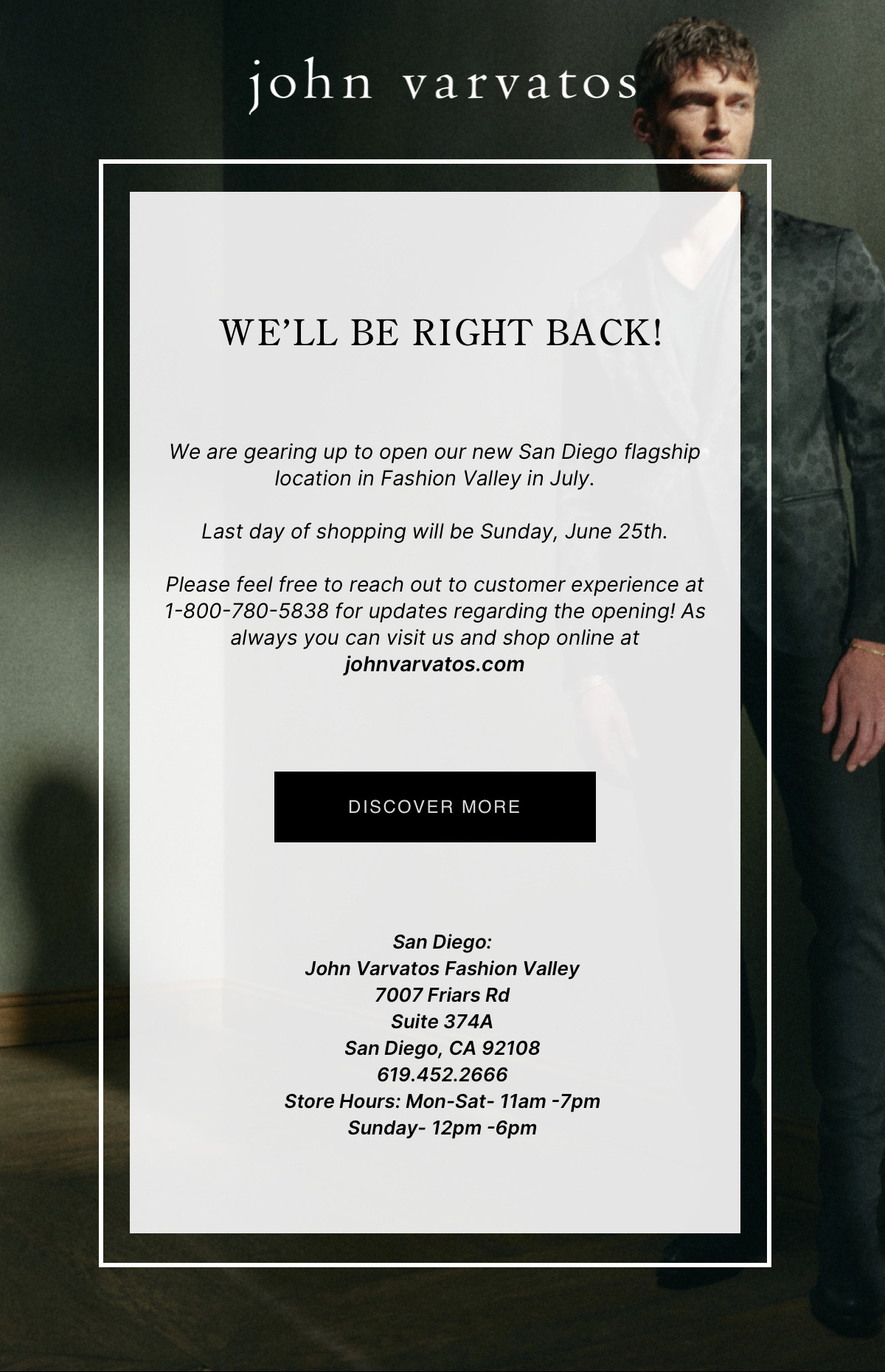 John Varvatos Our San Diego Fashion Valley Flagship is Relocating