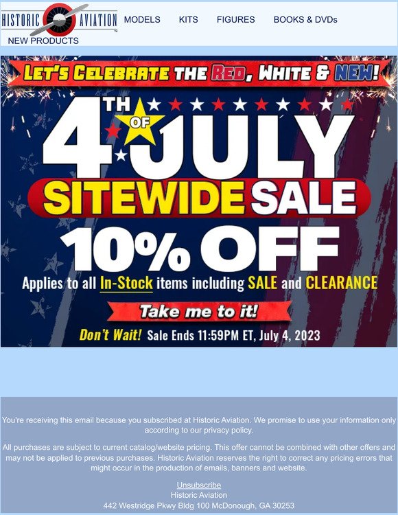 10% Off Site-wide! Celebrate the Red, White and NEW!