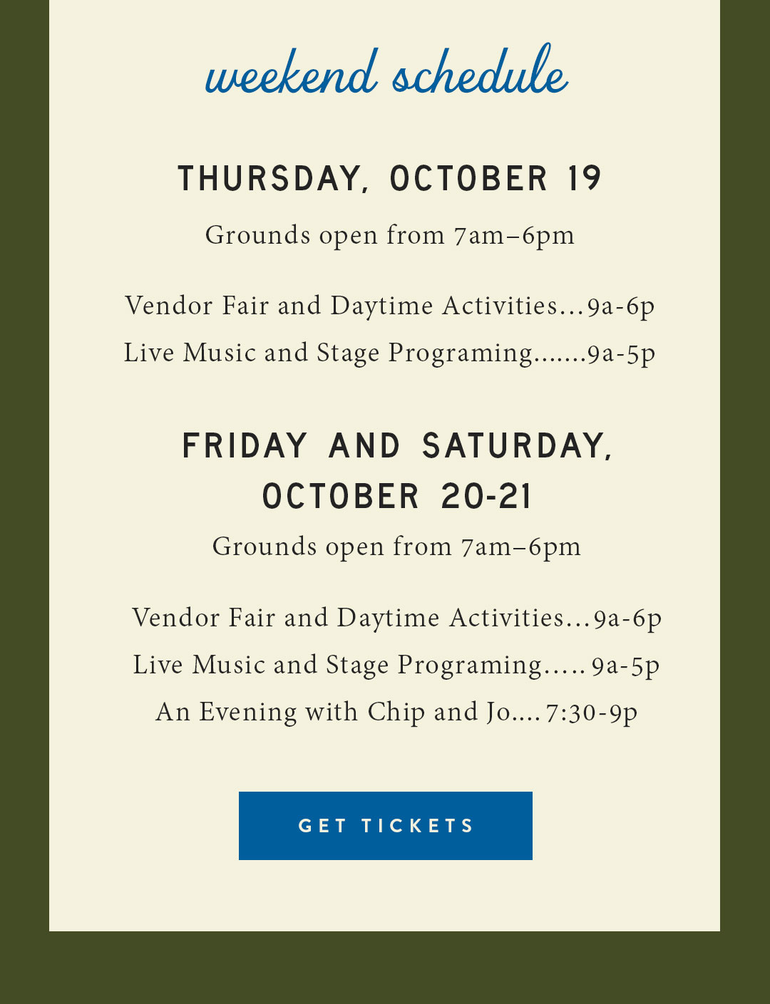 Weekend Schedule