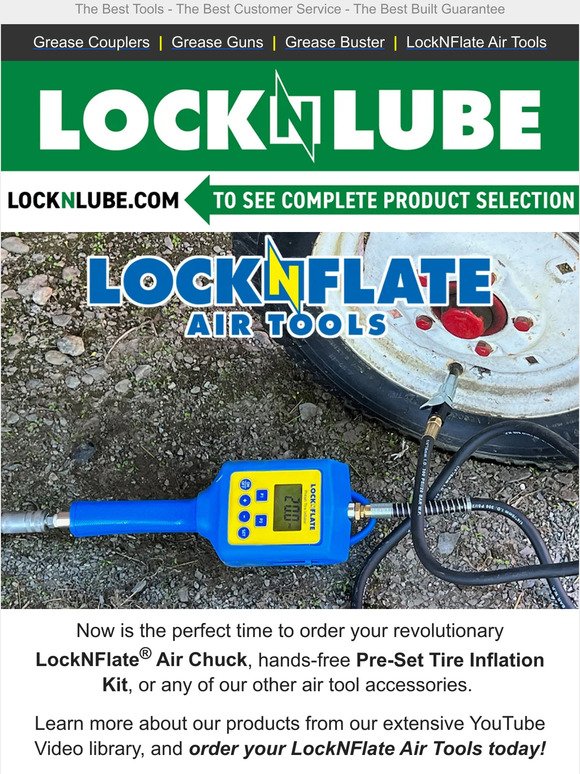 Now is the perfect time to order the LockNFlate® Air Chuck or hands-free Pre-Set Tire Inflation Kit! 🚗💨