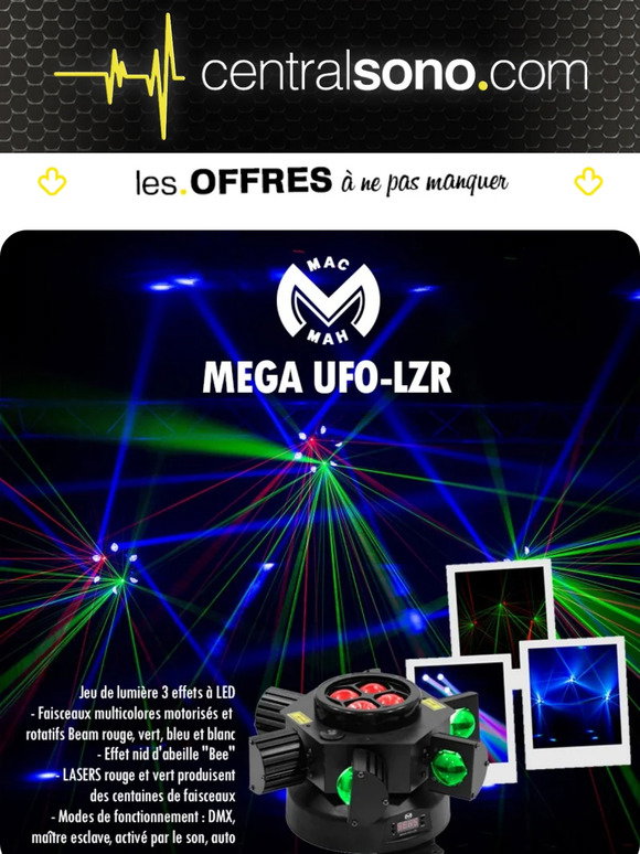 Mac Mah Mega UFO LZR - Jeu de lumière 3 Effets à Led et laser