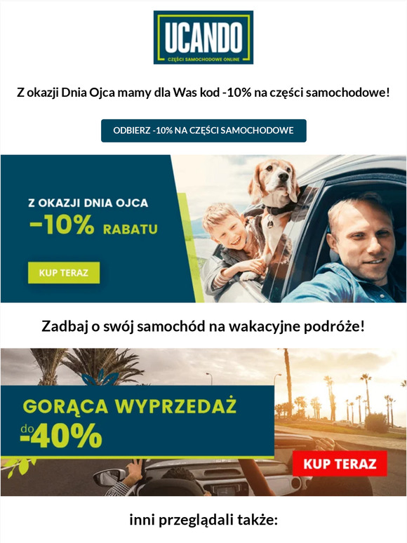 Kod -10% na części samochodowe z okazji Dnia Ojca w Ucando.pl