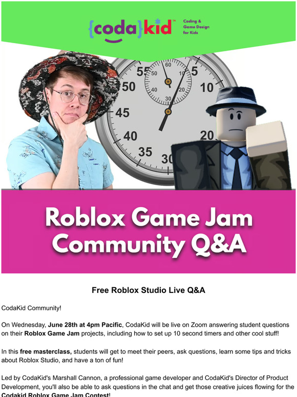 CodaKid [LIVE TRAINING] Free Roblox Studio Q&A with Pro Game Developer