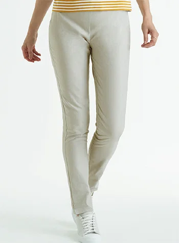 Pull-on slim-leg trousers in cooling cotton-rich fabric