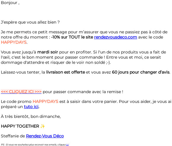 Re : Votre réduction de 10% expire bientôt