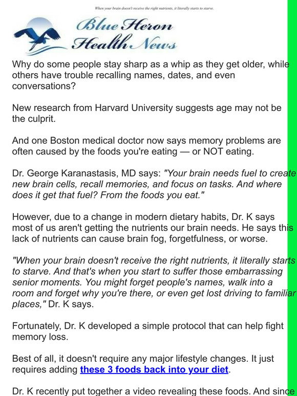Blue Heron Health News 3 Foods That Fight Memory Loss Milled Blue heron health news 3 foods that fight memory loss milled