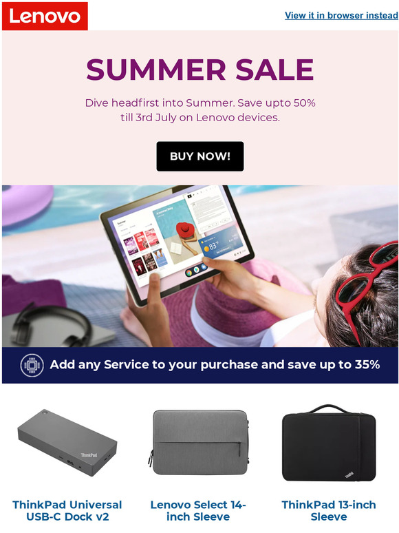 Hi —, Summer sale: up to 50% off! 😎