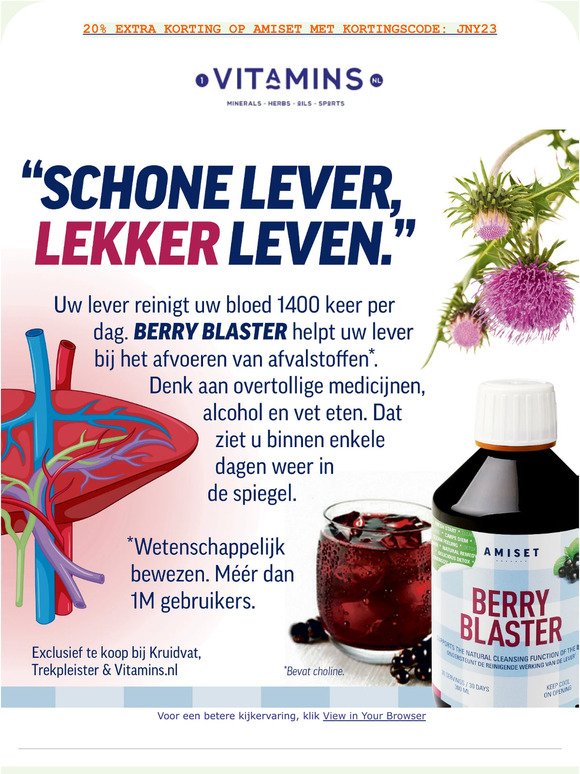 ✅  20% extra korting op Berry Blaster || Tribex || Magnesium || Vitamine D3 || Liverite || 26% korting op alle ORTHICA!!