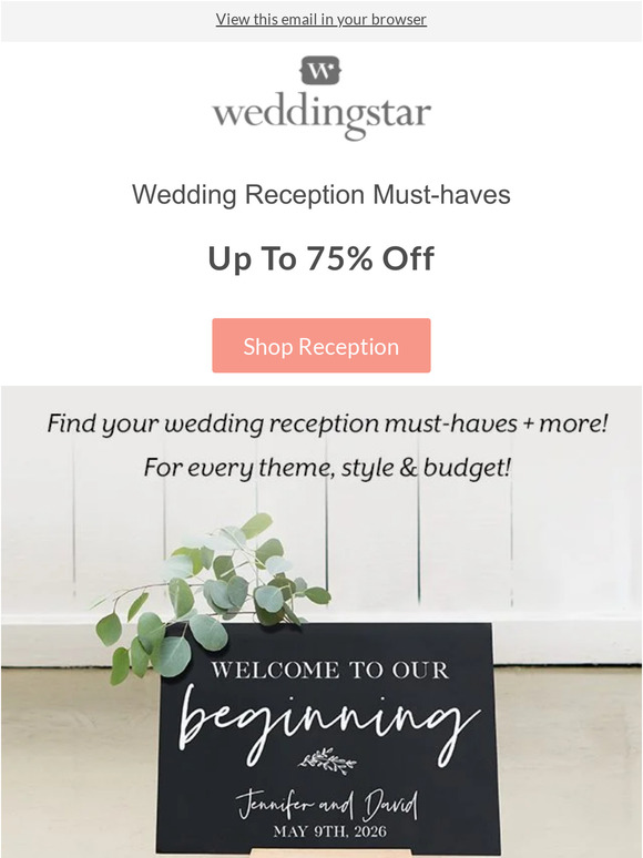 Our Wedding Recption Sale Ends Tomorrow!