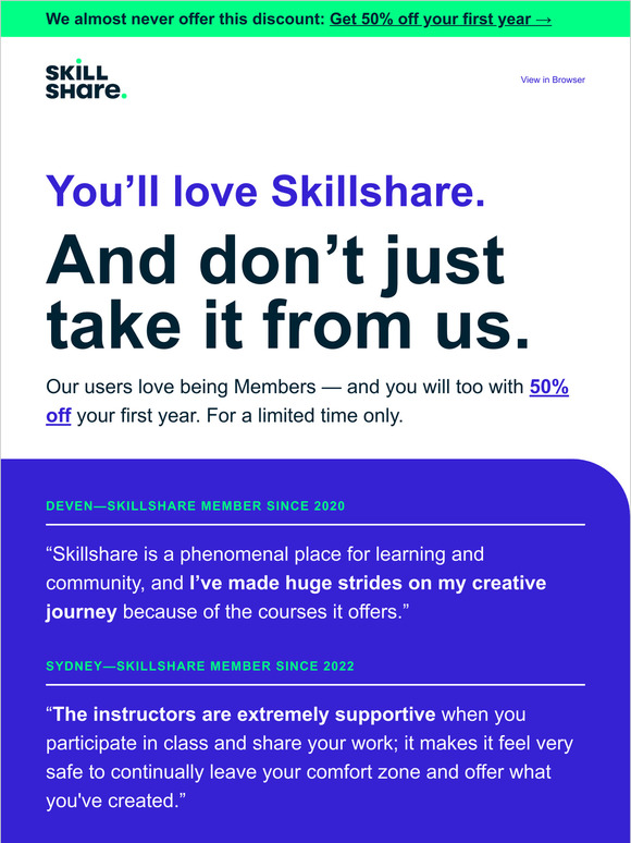 50% Off: “A phenomenal place for learning and community”