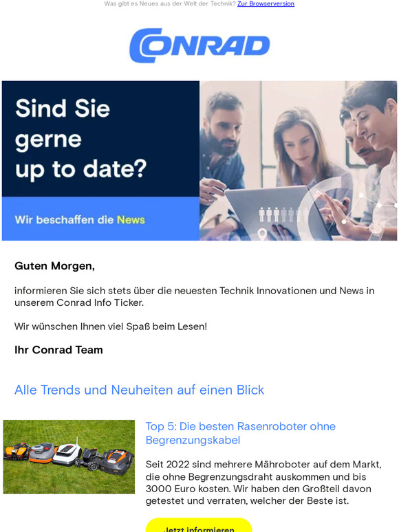 Conrad Top 5 Die besten Rasenroboter ohne Begrenzungskabel