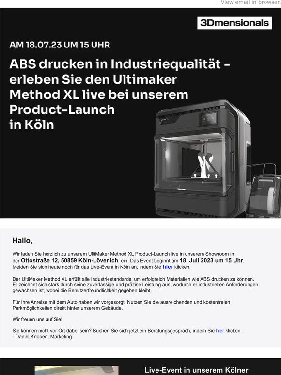 Live-Event in Köln: Erleben Sie den UltiMaker Method XL live!